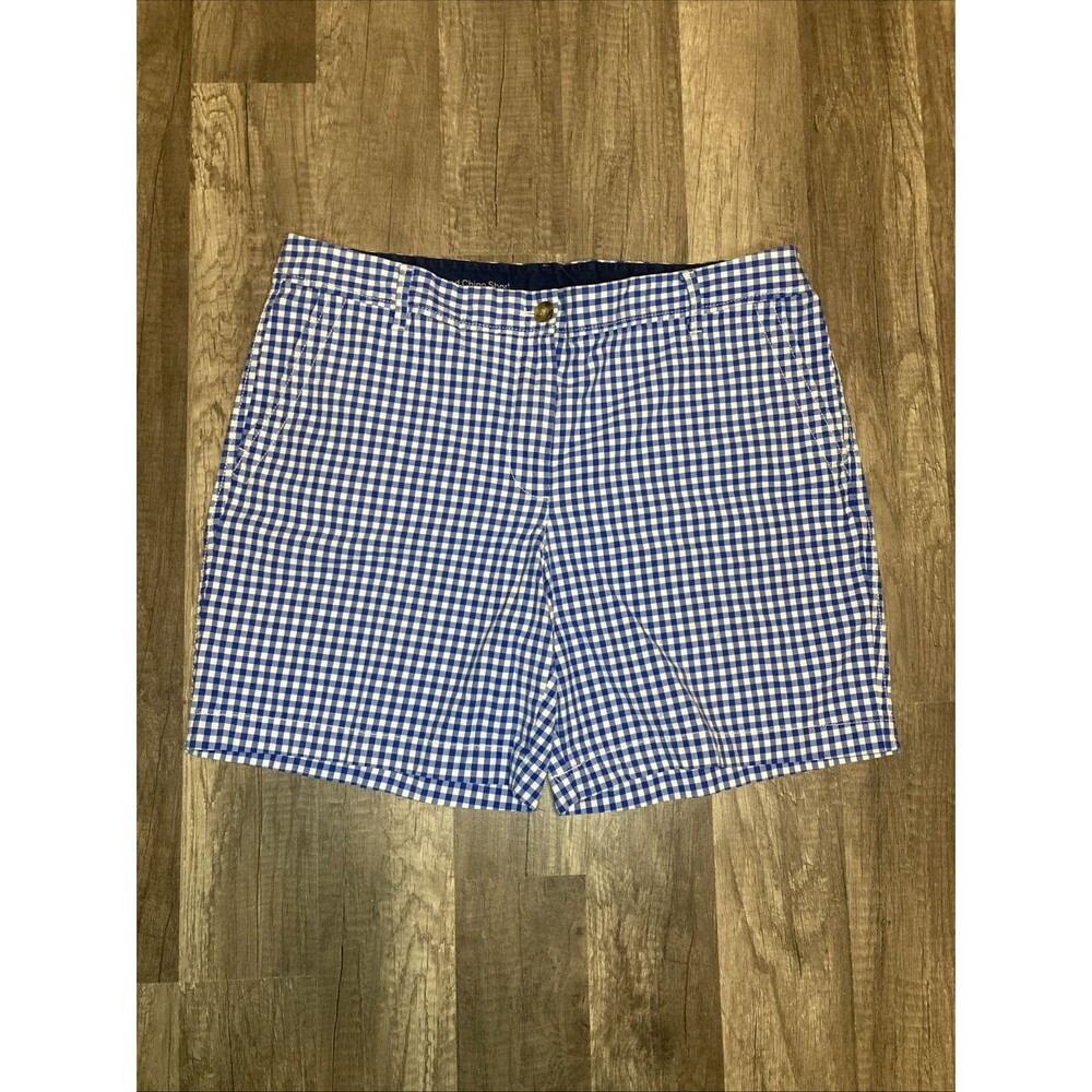 Talbots Chino Shorts Women's 12 Girlfriend Blue Checkered Gingham Plaid Preppy